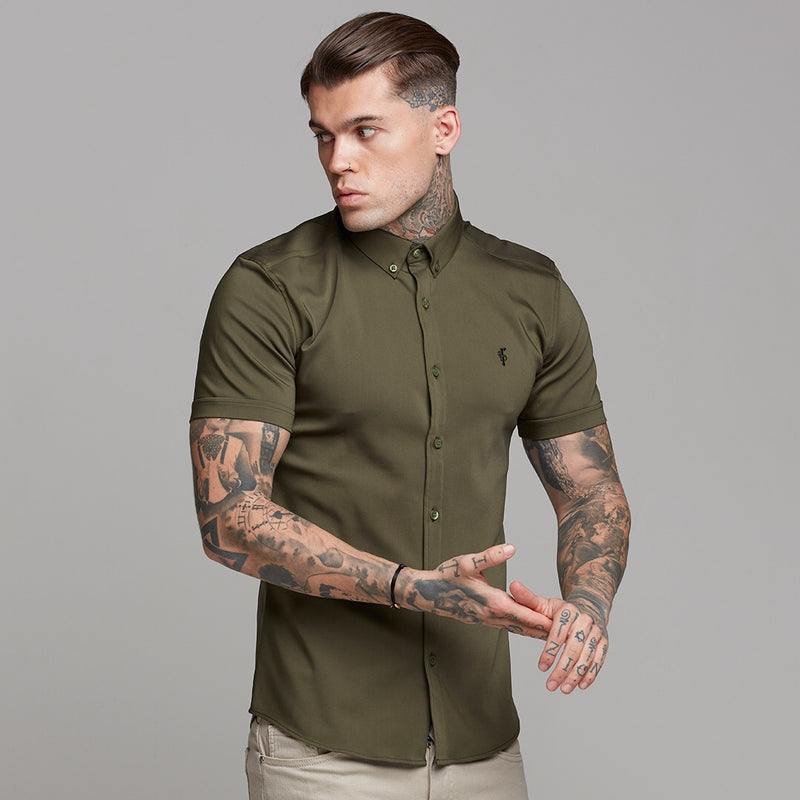 Father Sons Super Slim Ultra Stretch Classic Olive Short Sleeve - FS483
