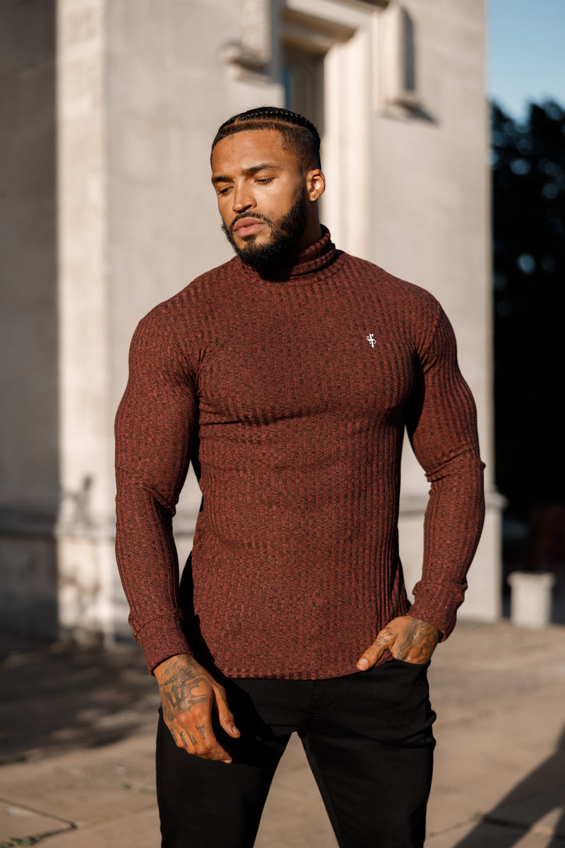 Father Sons Classic Burgundy Ribbed Knit Roll neck Jumper - FSH775