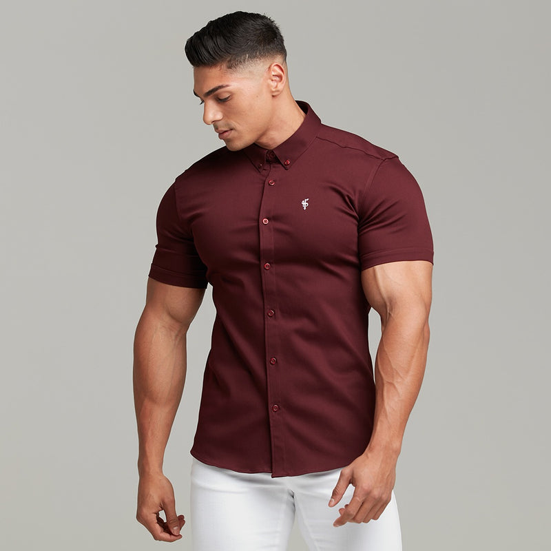 Father Sons Super Slim Stretch Burgundy Denim Short Sleeve - FS204