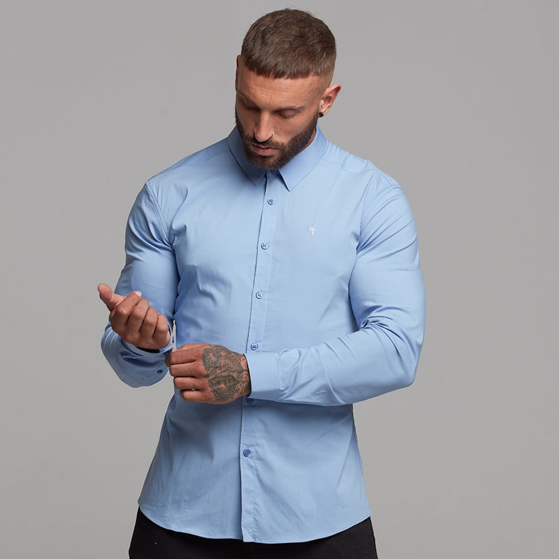 Father Sons Super Slim Stretch Classic Light Blue Panel Shirt - FS319