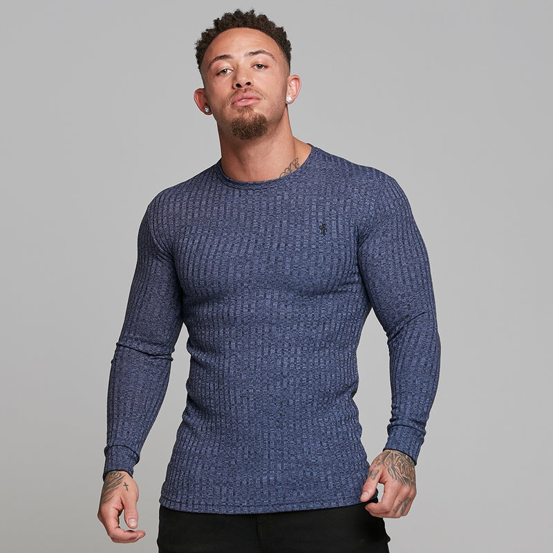 Father Sons Classic Navy Ribbed Knit Super Slim Crew – FSH114