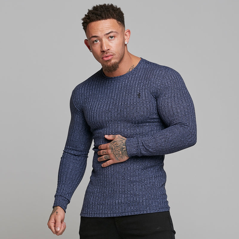 Father Sons Classic Navy Ribbed Knit Super Slim Crew – FSH114