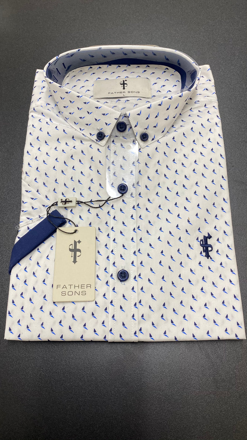 Father Sons White with Blue / Navy Print With Navy Contrast Sleeve- FSX121 (LAST CHANCE)