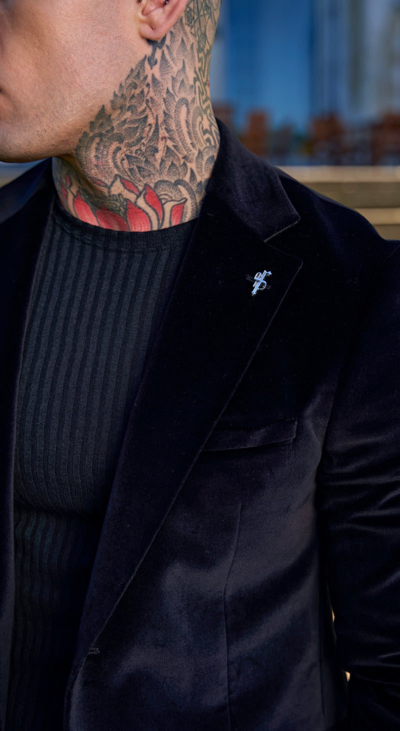 Father Sons Slim Luxus-Jacke aus schwarzem Samt – FSY001