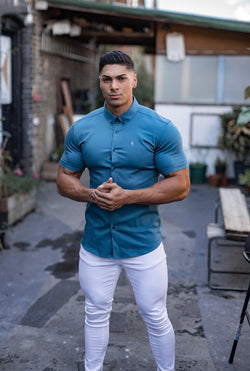 Father Sons Super Slim Stretch Teal Denim Short Sleeve - FS328