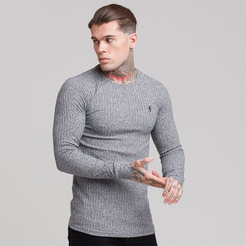 Klassischer gerippter Strickpullover von Father Sons in Grau und Schwarz – FSH079