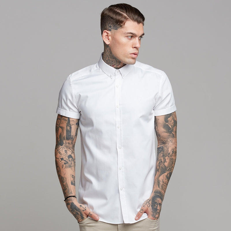 Father Sons Classic White Luxe Button-Down-Kurzarmshirt aus ägyptischer Baumwolle – FS494