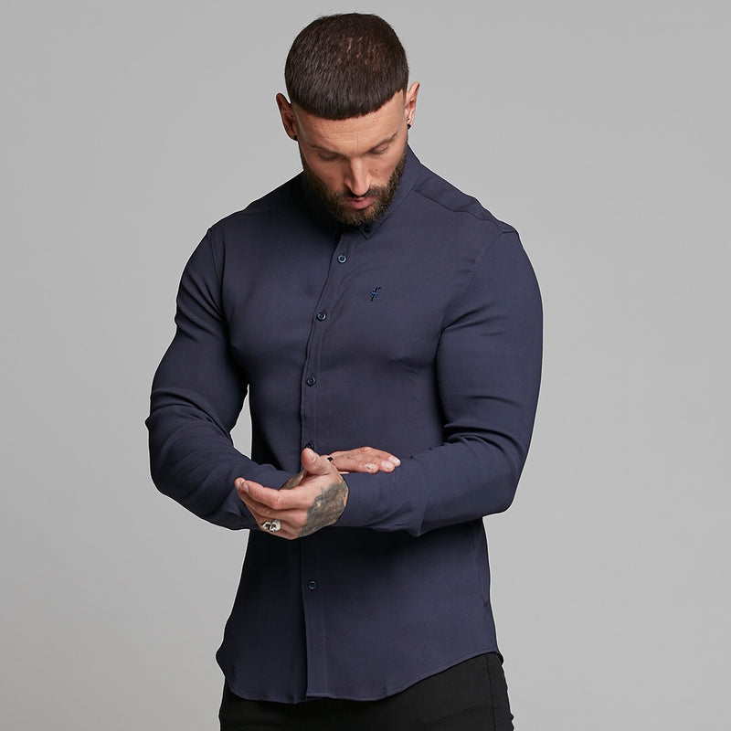 Father Sons Super Slim Stretch Ribbed Navy Long Sleeve - FS443