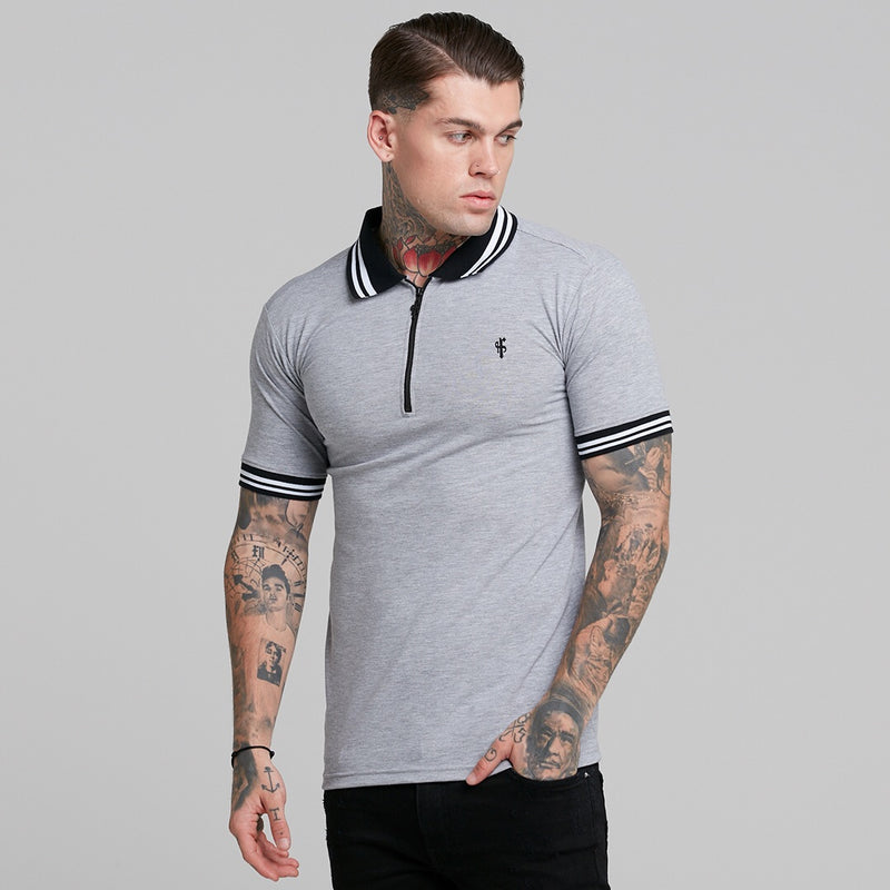 Father Sons klassisches graues Poloshirt mit Kontrastkragen – FSH237