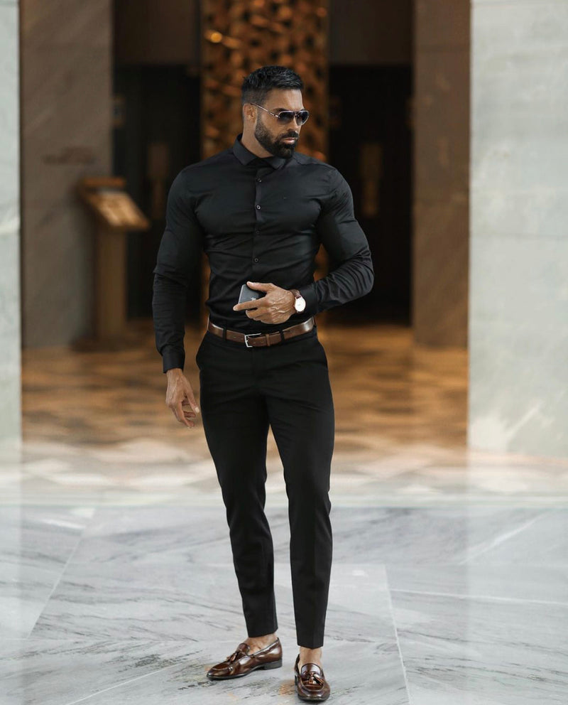 Father Sons Slim Formal Black Stretch Trousers - FST001