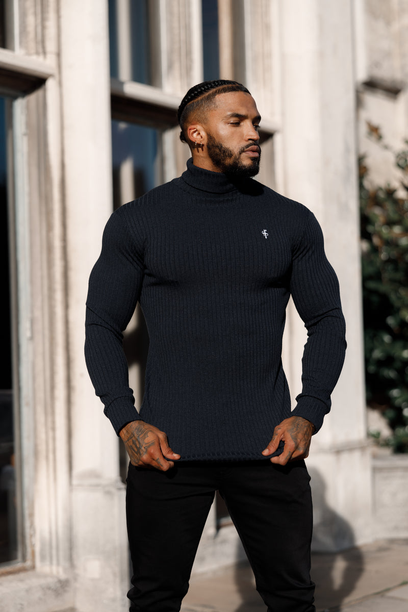 Father Sons Classic Navy Ribbed Knit Roll neck Jumper - FSH778