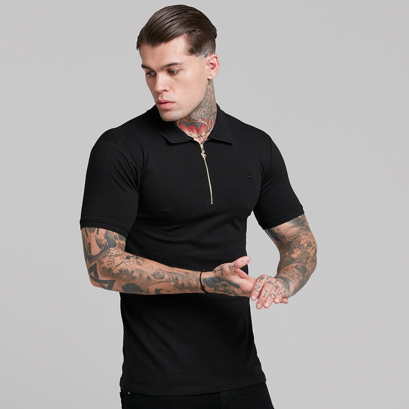 Father Sons Classic Black and Gold Zipped Polo Shirt - FSH239