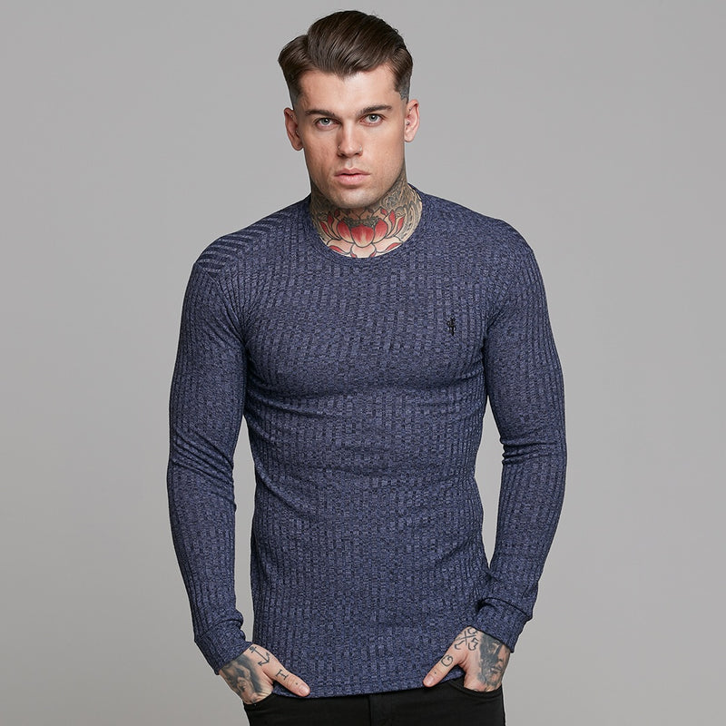 Father Sons Classic Navy Ribbed Knit Super Slim Crew – FSH114