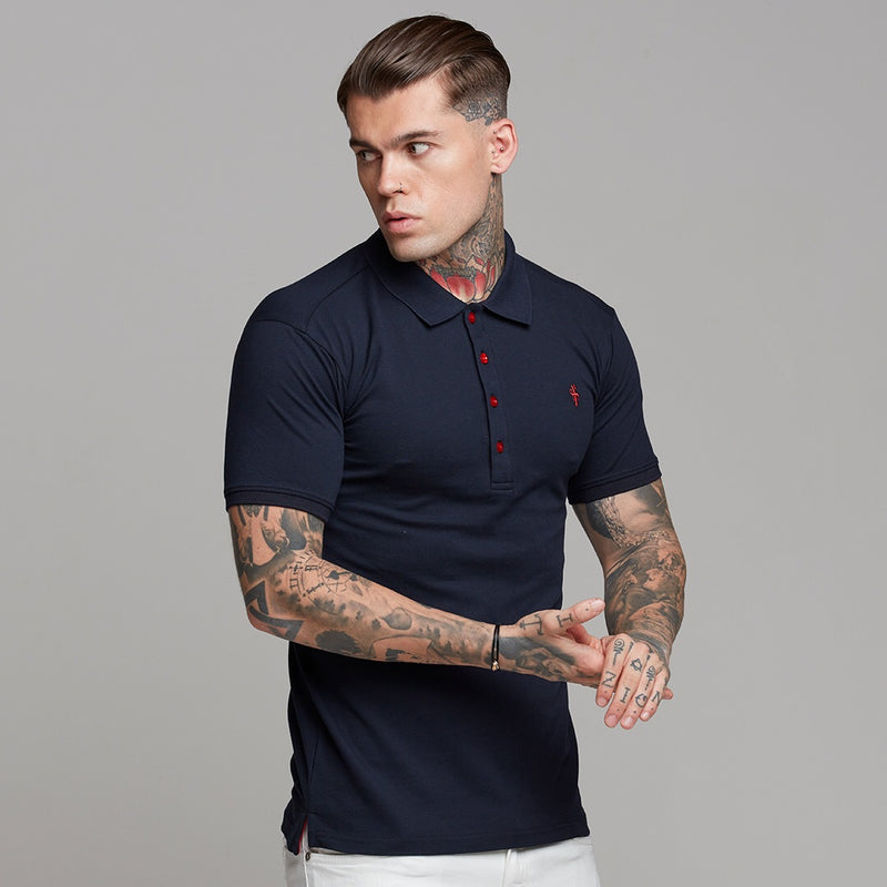 Father Sons klassisches Kontrast-Poloshirt in Marineblau und Rot – FSH250