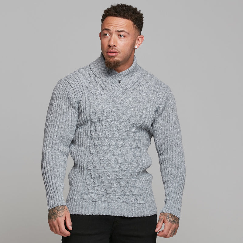 Father Sons Grobstrickpullover mit Zopfmuster in Grau und Weiß – FSJ005