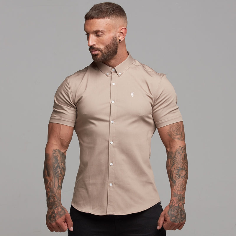 Father Sons Super Slim Stretch Beige Denim Short Sleeve - FS344