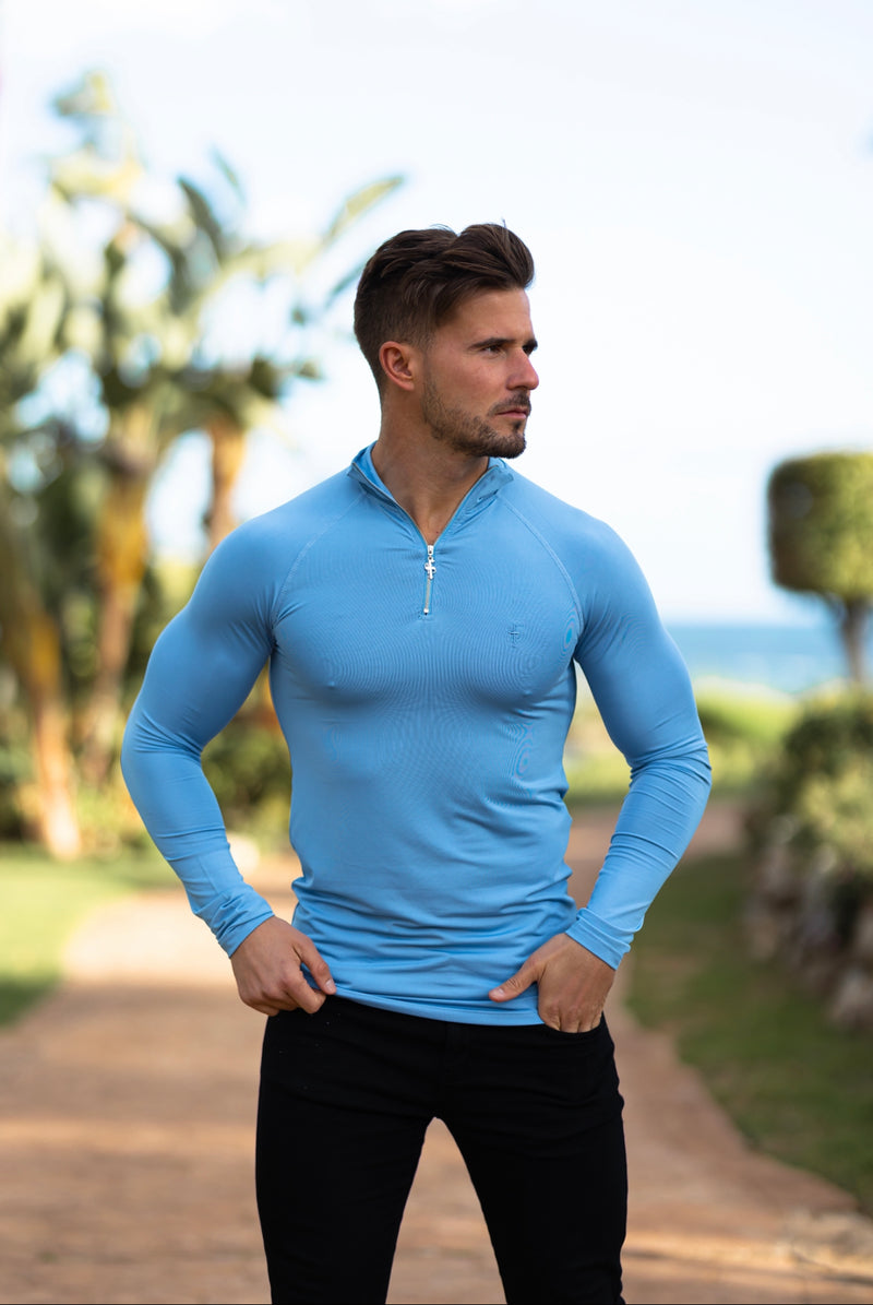 Father Sons Long Sleeve Light Blue Half Zip Gym Top - FSH735