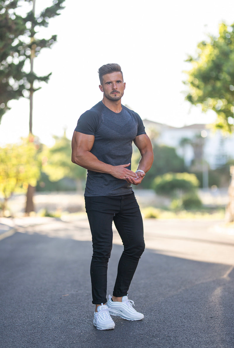 Father Sons Short sleeve Charcoal crew gym top with Raglan sleeve detail - FSM026