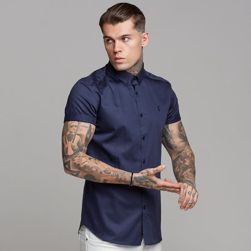 Father Sons Classic Navy Luxe Egyptian Cotton Button Down Short Sleeve - FS500 (LAST CHANCE)