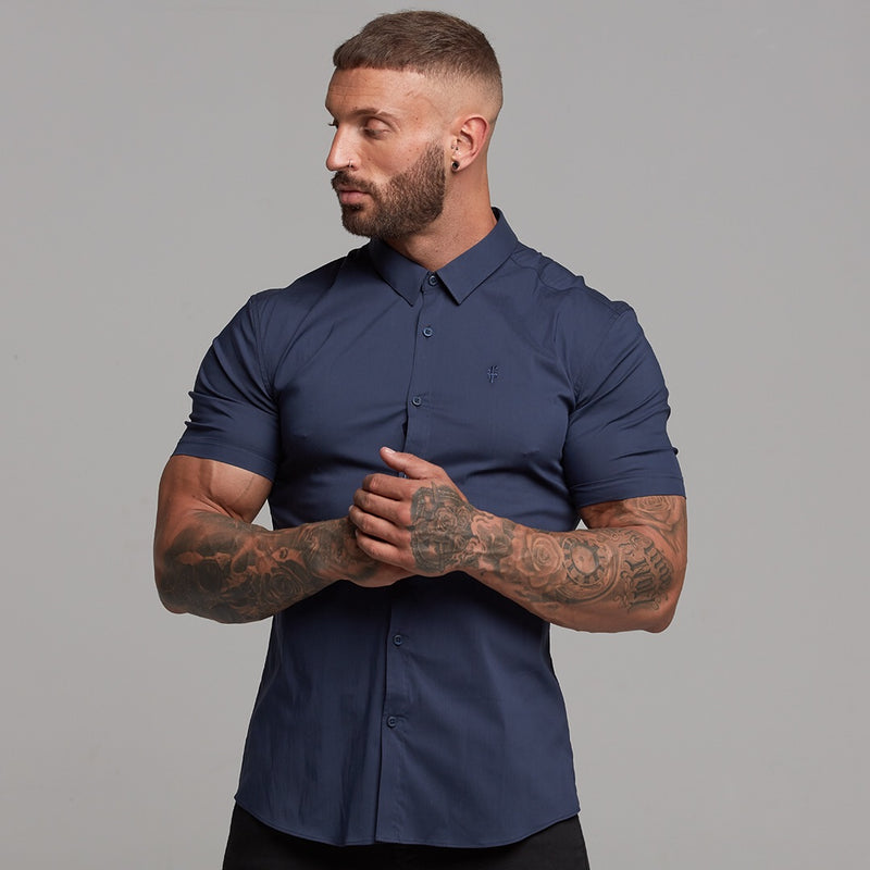 Father Sons Super Slim Stretch Classic Navy Short Sleeve - FS181