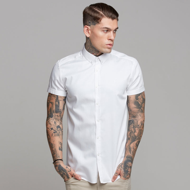 Father Sons Classic White Luxe Egyptian Cotton Button Down Short Sleeve - FS494