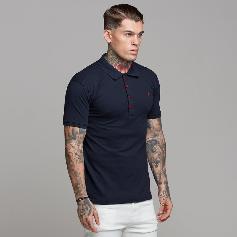 Father Sons klassisches Kontrast-Poloshirt in Marineblau und Rot – FSH250