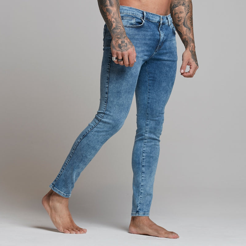 Father Sons Slim Stretch-Jeans in blauer Acid-Waschung – FSH306