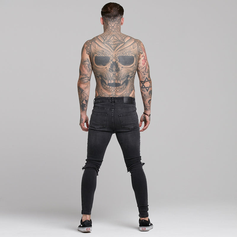 Father Sons Stretch-Jeans mit schmal zulaufendem Knöchel und verwaschenem Stretch in Schwarz – FSH227