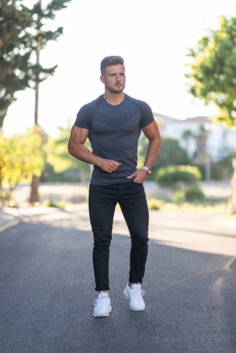 Father Sons Short sleeve Charcoal crew gym top with Raglan sleeve detail - FSM026