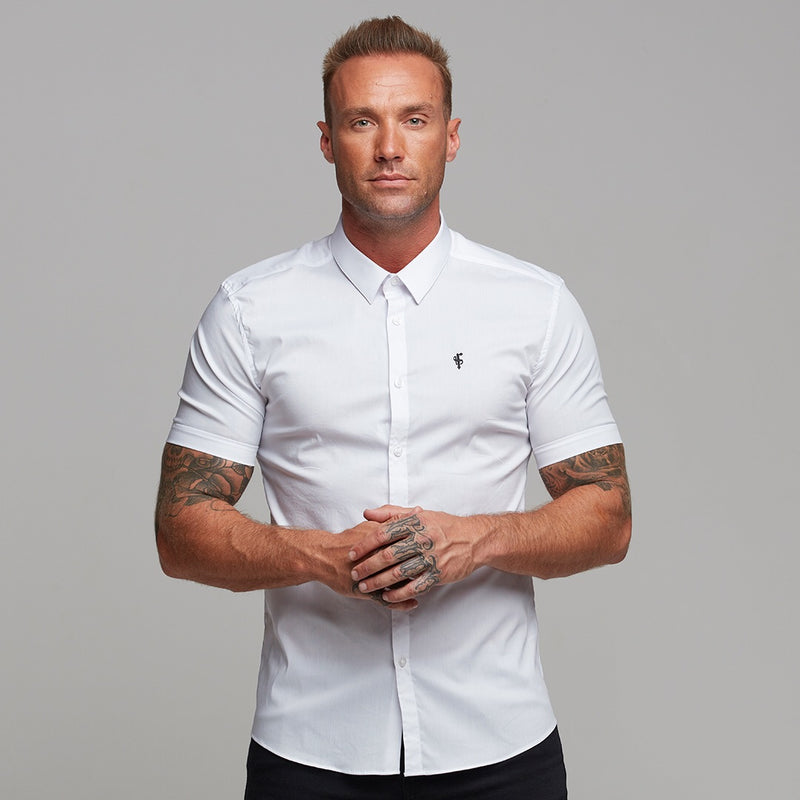 Father Sons Super Slim Stretch Classic White Short Sleeve - FS126