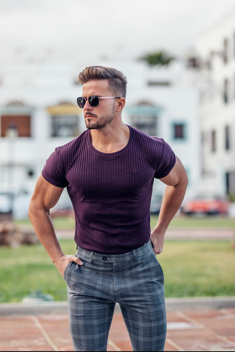 Father Sons Classic Plum Ribbed Knit Super Slim Short Sleeve Crew – FSH616