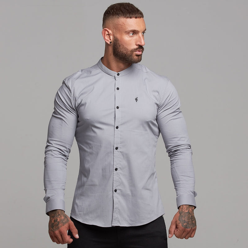 Father Sons Super Slim Stretch Classic Silver Grey Grandad Collar - FS289