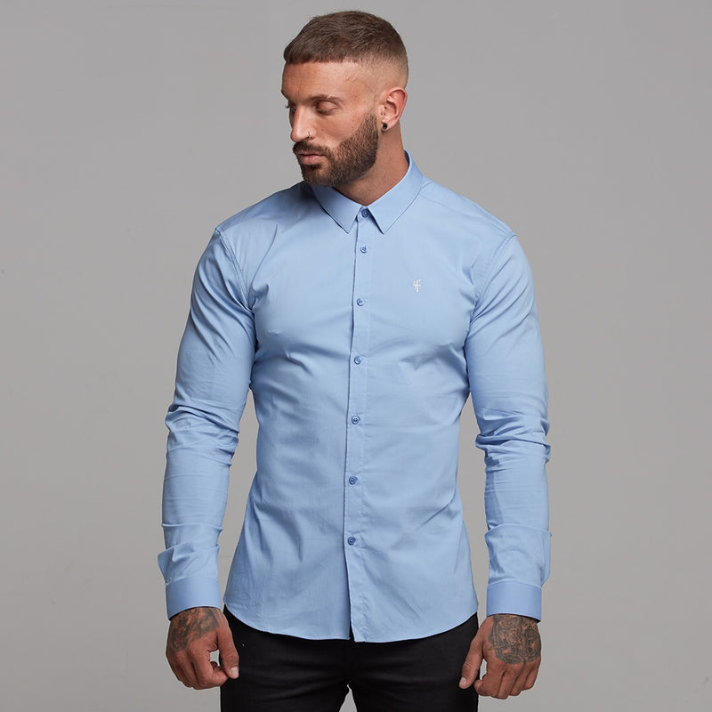 Father Sons Super Slim Stretch Classic Light Blue Panel Shirt - FS319