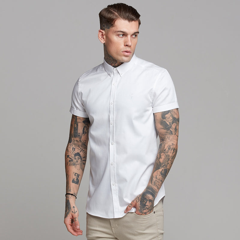 Father Sons Classic White Luxe Button-Down-Kurzarmshirt aus ägyptischer Baumwolle – FS494