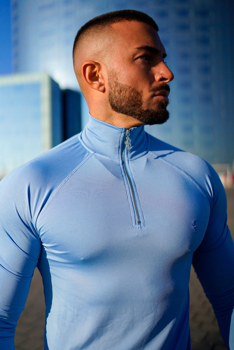 Father Sons Long Sleeve Light Blue Half Zip Gym Top - FSH735