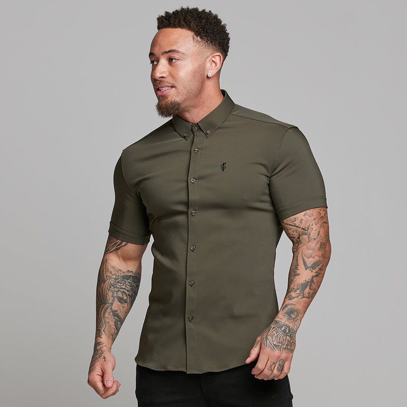 Father Sons Super Slim Ultra Stretch Classic Olive Short Sleeve - FS483