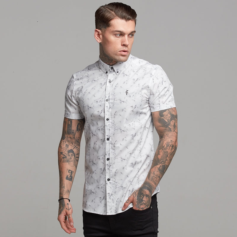 Father Sons Super Slim Stretch Marble Print Short Sleeve - FS433