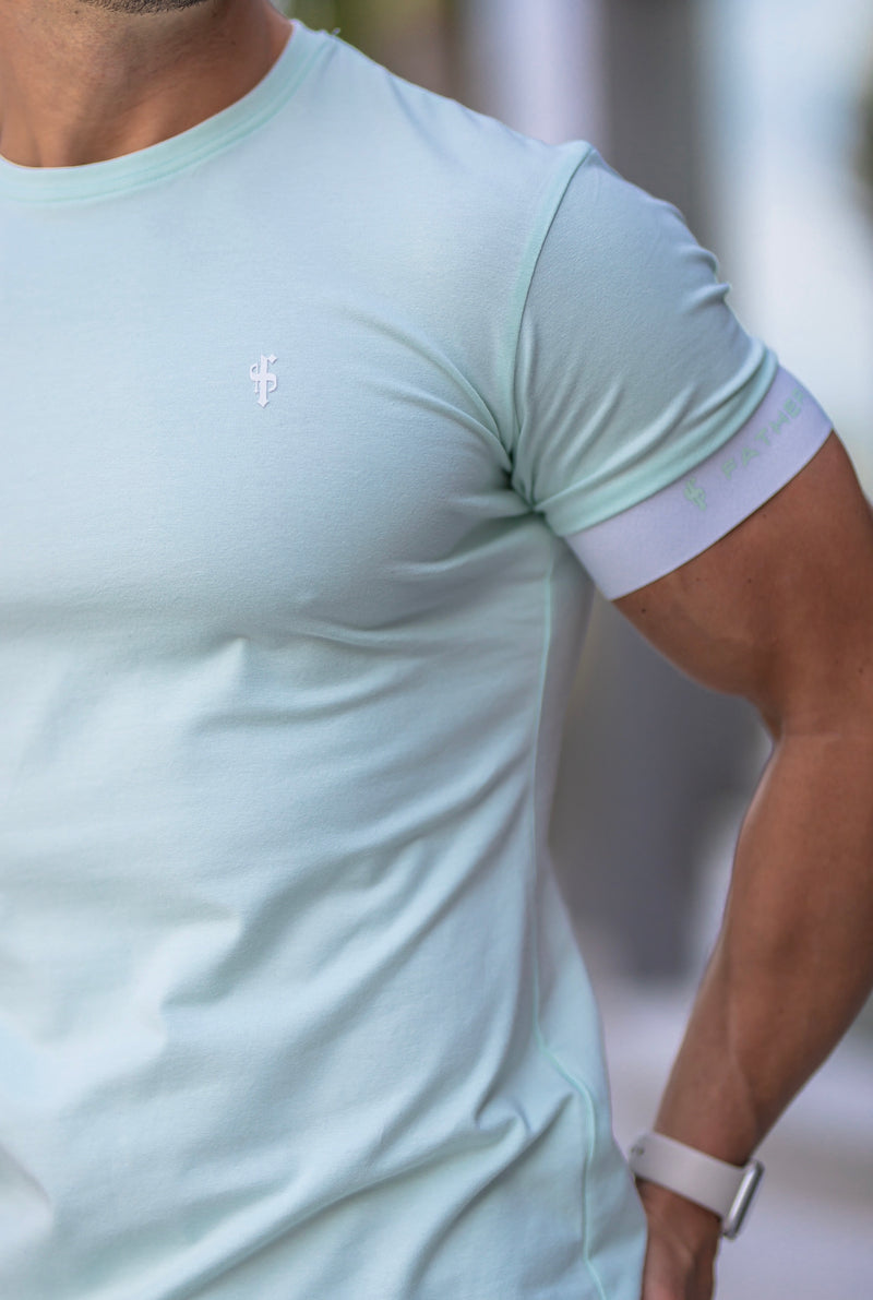 Father Sons klassisches mintgrünes Rundhals-T-Shirt mit elastischem FS-Branding auf den Ärmeln – FSH640
