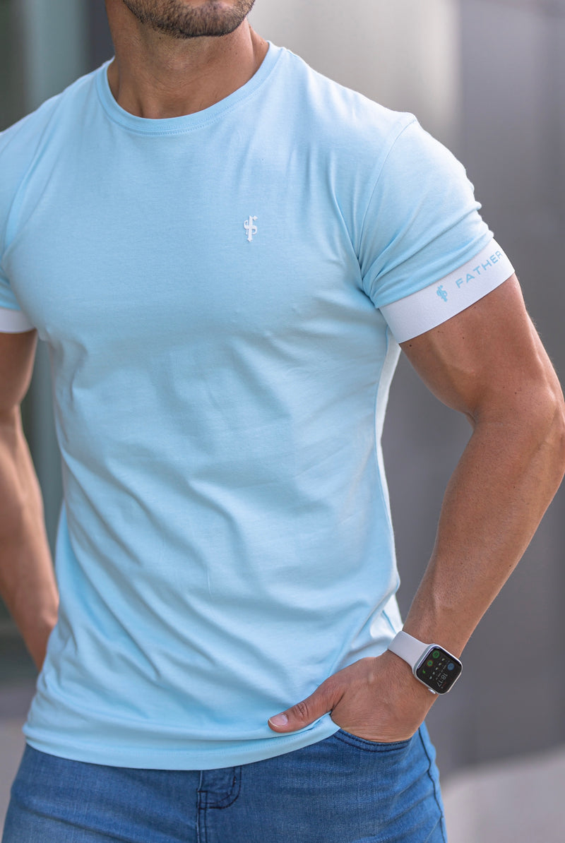 Father Sons Classic Aqua Blue Crew T-Shirt mit FS Elastic Sleeve Branding – FSH638