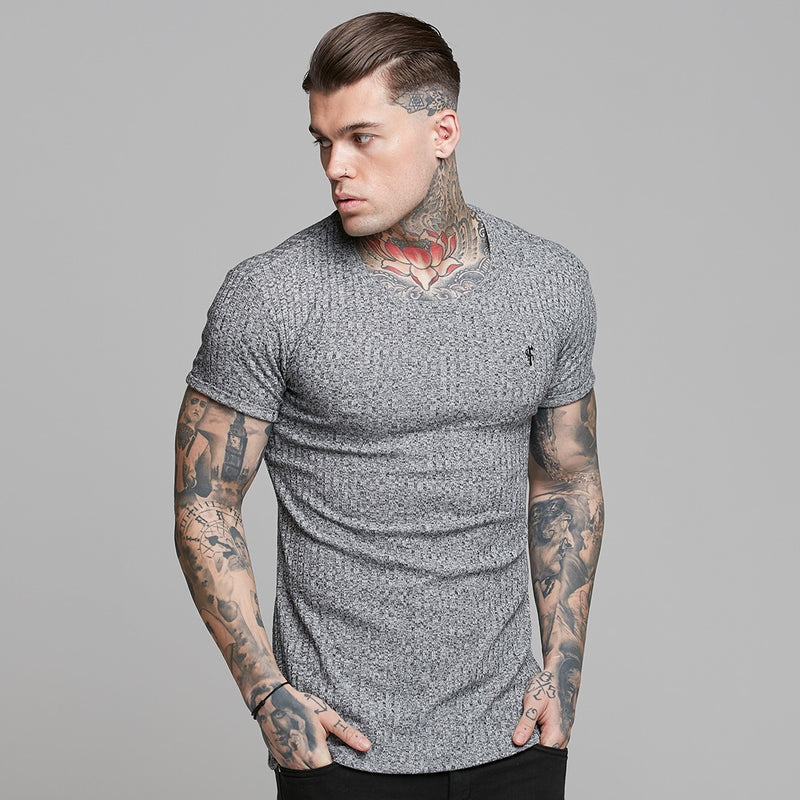 Father Sons Classic Grey Ribbed Knit Super Slim Long Line Crew – FSH173