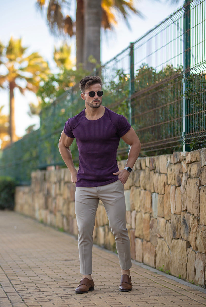 Father Sons Classic Plum Ribbed Knit Super Slim Short Sleeve Crew – FSH616