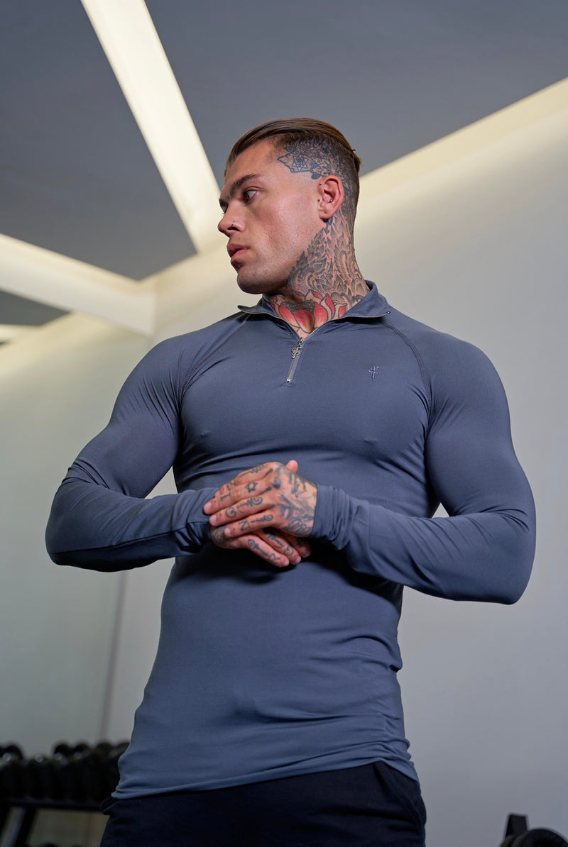 Father Sons Long Sleeve Slate Grey Half Zip Gym Top - FSH693