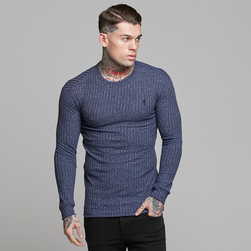 Father Sons Classic Navy Ribbed Knit Super Slim Crew – FSH114