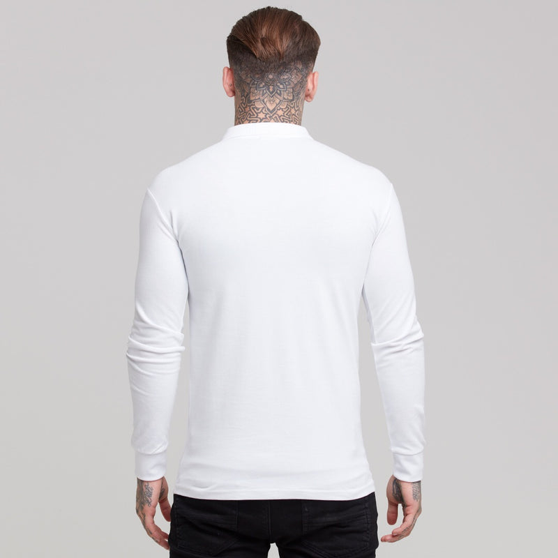 Father Sons klassisches weißes Langarm-Poloshirt mit Reißverschluss – FSH300