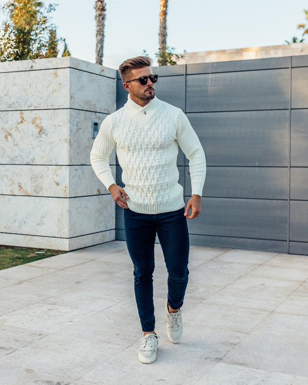 Father Sons Grobstrick-Pullover in Creme mit Zopfmuster – FSJ001