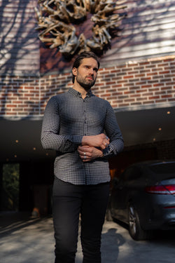 Father Sons Classic Black & Grey Brushed Check Long Sleeve (Grey Emblem) - FS411