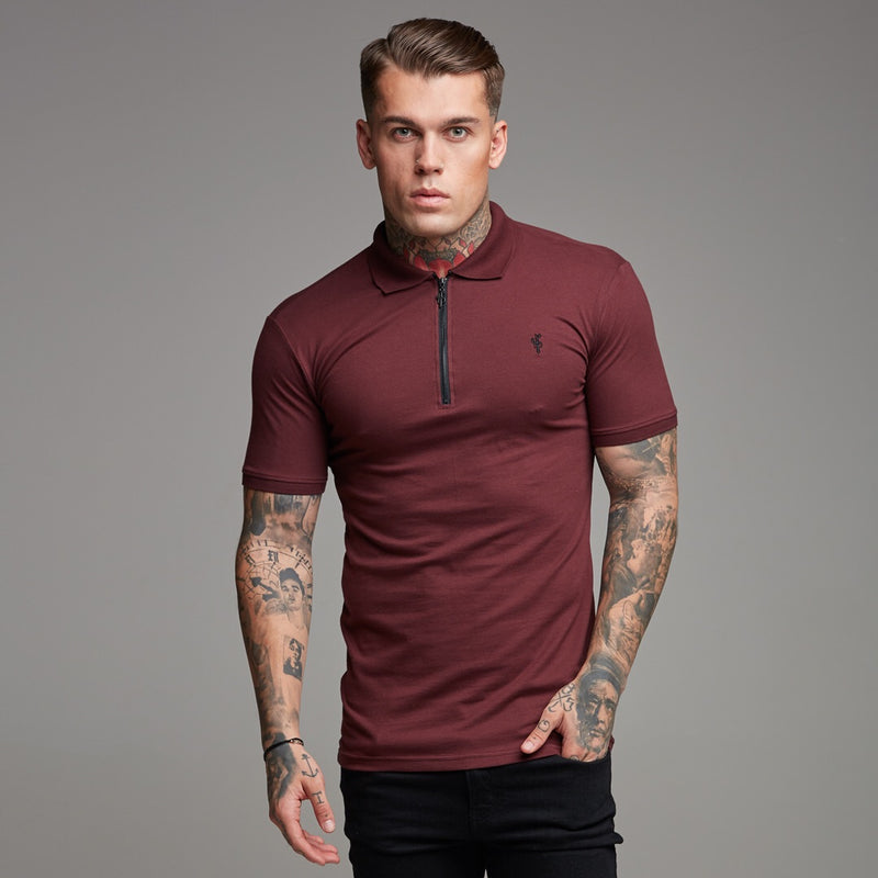 Father Sons Classic Burgundy and Black Zipped Polo Shirt - FSH333