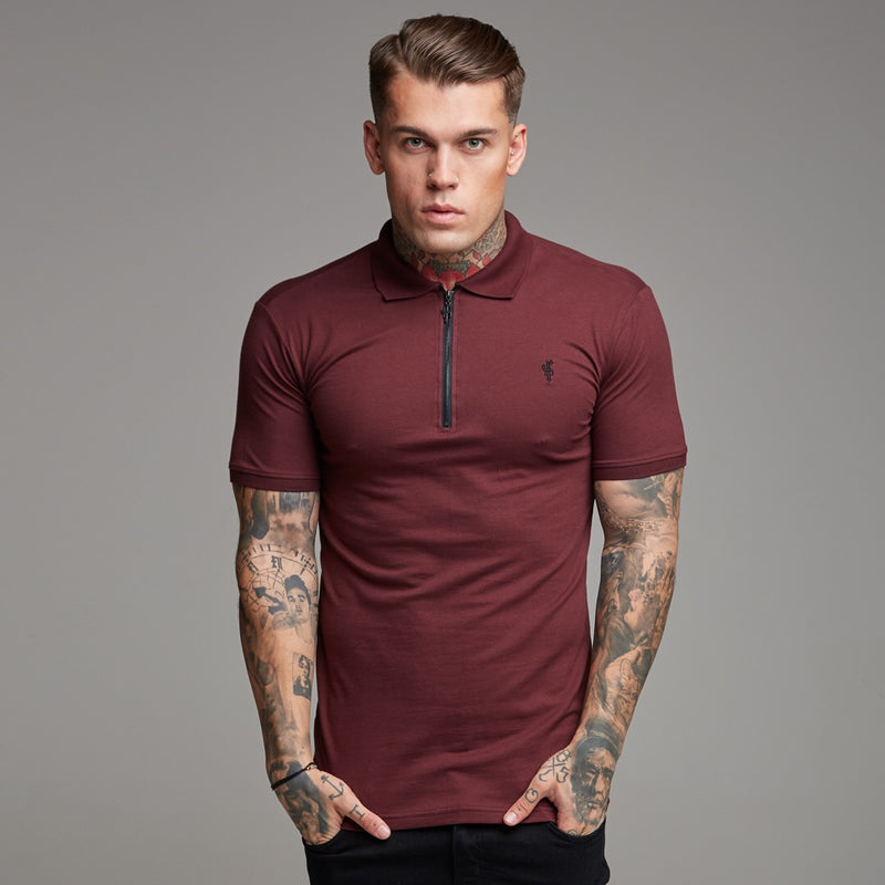 Father Sons Classic Burgundy and Black Zipped Polo Shirt - FSH333